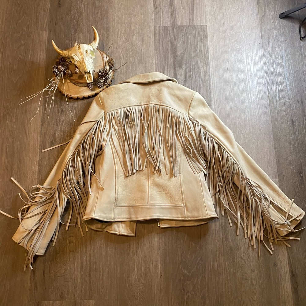 Brand NWOT Bison leather fringe jacket